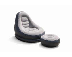 Opblaasbare Stoel met Voetenbank – Opblaasbare Loungestoel – Comfortabele Relaxstoel voor Camping, Tuin en Festival – Grijs