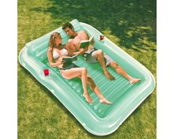 Opblaasbare Tanning Pool Luchtbed Zwembad 200 X 140cm - Luxe Zonnebad met Water Vul Systeem - Inclusief Bekerhouders en Hoofdsteun - Muntgroen