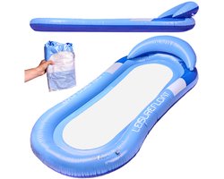 Opblaasbare Waterhangmat - Drijvend Luchtbed met Net - Zwemmatras voor Zwembad en Strand - Water Lounger met Hoofdkussen - Pool Float Stoel - Blauw - Max 80 kg