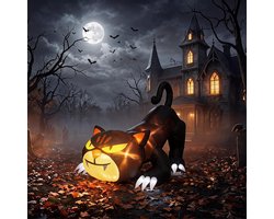 Opblaasbare Zwarte Kat 180cm met LED - Halloween Tuinpop Buiten