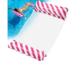 Opblaasbare zwembadhangmat - Opblaasbare drijvende hangmatstoel - 4-in-1 multifunctionele zwembadligstoel/waterbed voor volwassenen en kinderen (Roze Rood)
