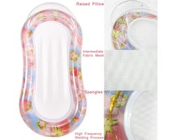 Opblaasbare Zwemband met Mesh Ligbed - Opblaasbare Pool Float Volwassene - Luchtbed voor Zwembad met Hoofdsteun - Waterhangmat met Glitter Confetti - Zwembad Float voor Strand Meer en Vakantie - Inclusief Waterdicht Telefoonhoesje