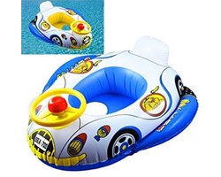 Opblaasboot met rugleuning + stuur KinderAuto 67.5 X 50 Cm wit geel rood zwemring babyboot