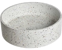 Opbouw wasbak voor wastafelmeubel, terrazzo waskom wit, ronde witte wasbak, wasbak licht terrazzo, waskom rond 39x12 cm TRZ-501lt