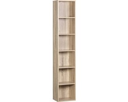 Open Boekenkast Fred - 6 Vakken - Oak - Boekenkast - Boekenrek - Woonkamer, slaapkamer en kinderkamer - Hout - 30x23.5x158.4cm