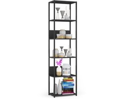 Open Boekenkast, Ladderkast, Industrieel Design / Vakkenkast met 6 Planken / Opbergplank / Boekenrek Opslagrek / Zwart / 50 x 192 x 32 cm