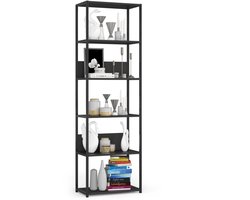 Open Boekenkast, Ladderkast, Industrieel Design / Vakkenkast met 6 Planken / Opbergplank / Boekenrek Opslagrek / Zwart / 60 x 192 x 32 cm