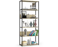 Open Boekenkast, Ladderkast, Industrieel Design / Vakkenkast met 6 Planken / Opbergplank / Boekenrek Opslagrek / Zwart - Artisan Eik / 80 x 192 x 32 cm