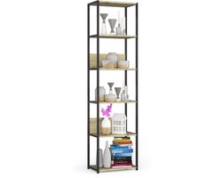 Open Boekenkast, Ladderkast, Industriële Stijl / Metalen Vakkenkast met 6 Planken / Opbergplank / Boekenrek Opslagrek / Zwart - Artisan Eik / 50 x 192 x 32 cm