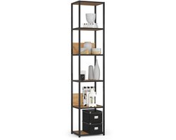Open Boekenkast, Ladderkast, Industriële Stijl / Metalen Vakkenkast met 6 Planken / Opbergplank / Boekenrek Opslagrek / Zwart - Craft Eik / 40 x 192 x 32 cm