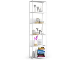 Open Boekenkast, Ladderkast, Loft Design / Metalen Vakkenkast met 6 Planken / Opbergplank / Boekenrek Opslagrek / Wit / 50 x 192 x 32 cm