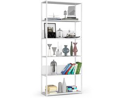 Open Boekenkast, Ladderkast, Loft Design / Metalen Vakkenkast met 6 Planken / Opbergplank / Boekenrek Opslagrek / Wit / 80 x 192 x 32 cm