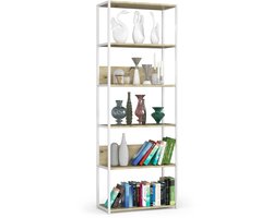 Open Boekenkast, Ladderkast, Loft Design / Metalen Vakkenkast met 6 Planken / Opbergplank / Boekenrek Opslagrek / Wit - Artisan Eik / 70 x 192 x 32 cm