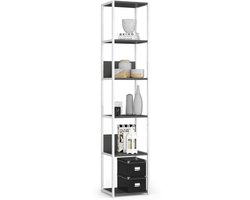 Open Boekenkast, Ladderkast, Loft Design / Metalen Vakkenkast met 6 Planken / Opbergplank / Boekenrek Opslagrek / Wit - Grafietgrijs / 40 x 192 x 32 cm
