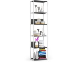 Open Boekenkast, Ladderkast, Loft Design / Metalen Vakkenkast met 6 Planken / Opbergplank / Boekenrek Opslagrek / Wit - Grafietgrijs / 50 x 192 x 32 cm