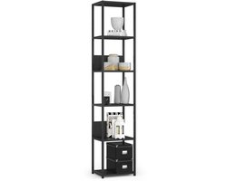 Open Boekenkast, Ladderkast, Loft Design / Metalen Vakkenkast met 6 Planken / Opbergplank / Boekenrek Opslagrek / Zwart / 40 x 192 x 32 cm