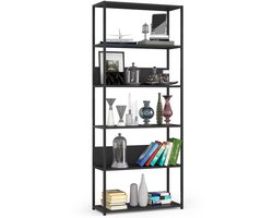 Open Boekenkast, Ladderkast, Loft Design / Metalen Vakkenkast met 6 Planken / Opbergplank / Boekenrek Opslagrek / Zwart / 80 x 192 x 32 cm