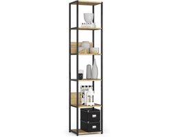 Open Boekenkast, Ladderkast, Loft Design / Metalen Vakkenkast met 6 Planken / Opbergplank / Boekenrek Opslagrek / Zwart - Artisan Eik / 40 x 192 x 32 cm