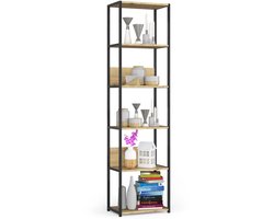Open Boekenkast, Ladderkast, Loft Design / Metalen Vakkenkast met 6 Planken / Opbergplank / Boekenrek Opslagrek / Zwart - Artisan Eik / 50 x 192 x 32 cm