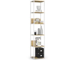 Open Boekenkast, Ladderkast, Loft, Industriel Design / Metalen Vakkenkast met 6 Planken / Opbergplank / Boekenrek Opslagrek / Wit - Artisan Eik / 40 x 192 x 32 cm