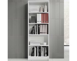 Open boekenkast Lilly | 60 x 28 x 172 cm | Wit - Emob - Boekenkast - Wit - Spaanplaat