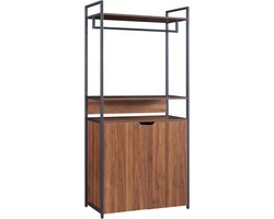 Open Garderobekast Kapstok Set van 3 – 252 cm Breed – Metalen Frame & MDF – 3 Kledingstangen, 4 Laden, 6 Open Vakken & Kast – Staande Kledingstandaard Industriële Look Walnoot/Zwart – 40x84x180 cm