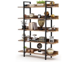 Open Kast - Room Roomdivider - Industrieel - 5 Planken - Zwart staal - Eikenlook - 180x105x33cm - Boekenkast