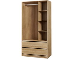 Open kledingkast Vippsaki met 4 vakken 2 lades 200x100x50 cm eikenkleurig [en.casa]