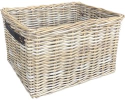 Open Rotan Mand Leder - 50x40xH30 cm - Kastmand - Rechthoek