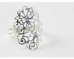 Opengewerkte zilveren ring met vlinders - maat 20