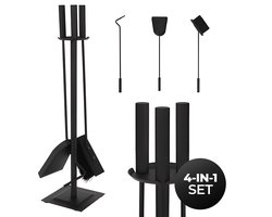 Openhaard Gereedschapset 4-in-1 – Haardset met Standaard – Zwart