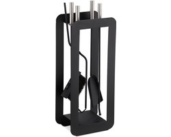 openhaard set - 5-delig - staal - met haardgereedschap - houder - haardtang - zwart
