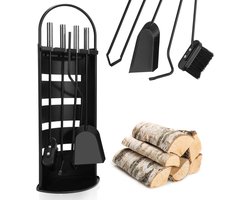 Openhaard set 5 delig zwart – Haardset – Openhaardset – Open haard gereedschaap – Inclusief pook, schep, bezem, grijper