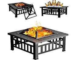 Openhaard - Veelzijdige Buitentafel - Fire Pit Outdoor Fire Pits Outdoor Hout Branden Met Spark Screen Cover en Poker (Vierkant)