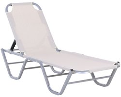 Openlucht strandligstoel, 5-voudig verstelbaar aluminium textiel, beige, 163 x 58,5 x 91 cm voor tuin en terras