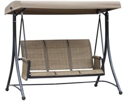 Openlucht verandaschommel met zijvak, 3-zits tuinschommel met verstelbaar zonnedak, schommelbank, draagvermogen tot 300 kg, voor tuin, terras, 196 x 128 x 172 cm, bruin