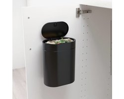 Ophangbare prullenbak Mat zwart- Klein formaat - 4L - badkamer - wc - keuken - kantoor prullenbak -