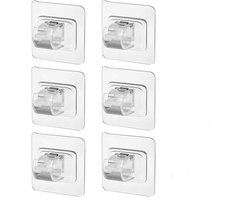 Ophanghaken - 6 stuks - Gordijnroedehouder - Plastic - Geschikt voor het ophangen van gordijnroedes, gordijnstangen en gordijnrails - Zelfklevende gordijnroedehouder draperiehaakhouders - 6×6cm - Transparant