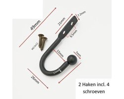 Ophanghaken incl. schroeven | 2 stuks | Zwart | Kapstokhaken | Sleutelhaken | Muurhaken | Wandhaken | Keukenhaken | Handdoekhaken | Haakjes | Ophanghaakjes | Tuinhaken | Industrieel | Kledinghaken | FSW-Products