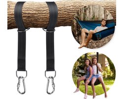 Ophangsysteem voor Hangmat/Schommel/Nestschommel - Hangmat Ophangen - Hangmat Ophangsysteem - Hangmat Bevestigingsset - Ophangset - Schommelbevestiging - Inclusief Haken - Karabijnhaak - 150cm - set van 2 stuks - Zwart - Tot 700 kg