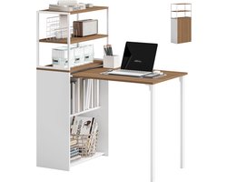 Opklapbaar bureau-keukentafel met 4 planken-computerbureau-werktafel-laptoptafel-105 x 60 x 127 cm-naturel hout
