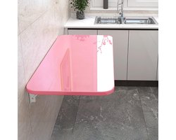 Opklapbaar bureau - Klaptafel computertafel - Ruimtebesparend werken - Druppelblad ontwerp - 120 x 30 cm - Roze hout