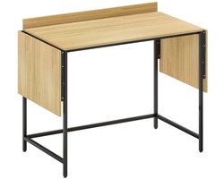 Opklapbaar Bureau met 2 Uitschuifbare Bladen - Voldoende Ruimte voor Monitoren - Kantoortafel - Computerbureau - Werktafel - Computer Tafel - Bureautafel - Desk - Game Bureau - Eikenhout + Zwart
