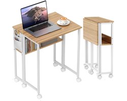 Opklapbaar Bureau met Wielen- om te Vormen tot Bijzettafel - Open Schap - Computerbureau - Werktafel - Laptoptafel - Computer Tafel - Bureautafel - Desk - Game Bureau - Naturel