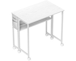 Opklapbaar Bureau met Wielen - om te Vormen tot Bijzettafel - Open Schap - Kantoortafel - Computerbureau - Werktafel - Computer Tafel - Bureautafel - Desk - Game Bureau - Wit