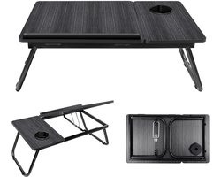 Opklapbaar Laptop Bedtafel, 5 Standen Hoogte Verstelbaar Bed Bureau Met Inklapbare Poten, Kantelbaar Schrijfvlak, Drinkhouder, Antislip Strip, Multifunctionele Bedtafel voor Thuiswerken, Studeren, Ontspannen op Bed Bank