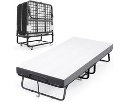 Opklapbaar Logeerbed – Voor Volwassenen – 1 Stuk – 190 x 100 cm – Met Traagschuimmatras – Metaal/Schuim