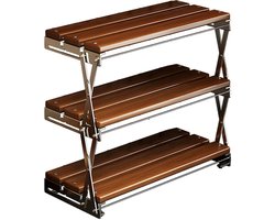 Opklapbaar rek met 3 lagen - 1 stuk - 30×18×35 cm - Multifunctionele opbergruimte - Koffie- en theerek met drie lagen - Houten theerek - Verzilverd koolstofstaal - Geschikt voor keuken en woonkamer - Houtkleur