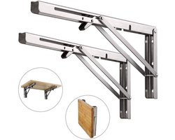 Opklapbaar rek van 50 cm – Set van 2 – Driehoekig opbergrek – Draagvermogen tot 150 kg – Geschikt voor opklapbare planken en tafels – Stevig en duurzaam – 500 x 170 x 25 mm – Roestvrij staal