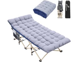 Opklapbaar Veldbed met Kussen - XXL Campingbed, Inklapbaar en Geschikt voor Binnen en Buiten - 188 x 71 cm, Tot 204 kg